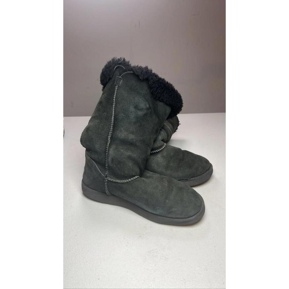 UGG Bailey Button Triplet Black Suede Sheepskin Boots Womens Size 7